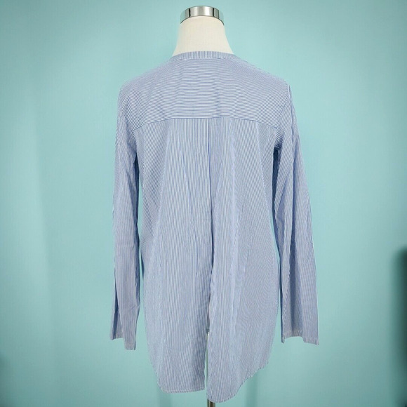 Theory Size Medium M Blue Ofeliah Taff Stripe Long Sleeve Split Back Tunic Top - Picture 3 of 8